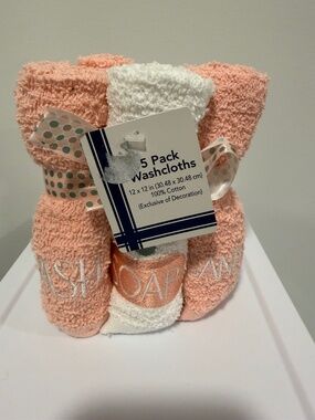HC White Peach Cloths x 5 Embroidered WASH SOAP SANITIZE